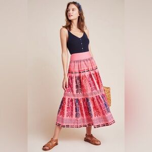 Auberte Poplin Tiered Midi Skirt